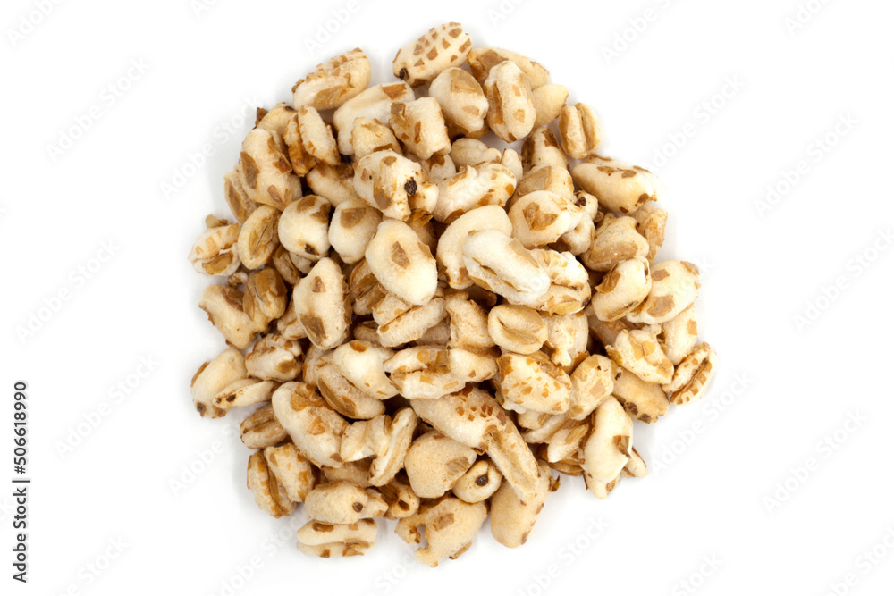Puffed wheat isolated on white background - top view Puffed wheat isolated on white background - top view