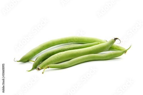  Pile of green beans in isolated white background