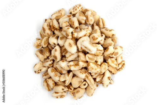 Puffed wheat isolated on white background - top view