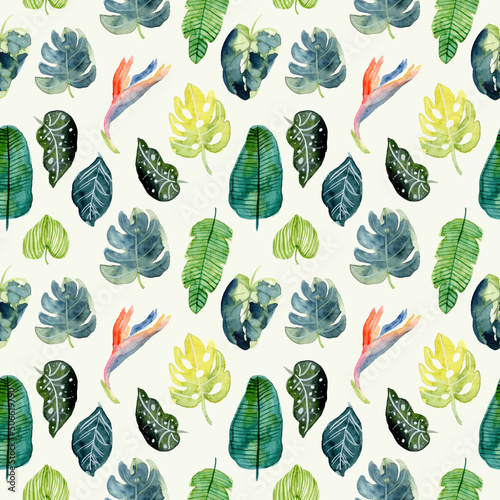 tropical plant watercolor seamless pattern
