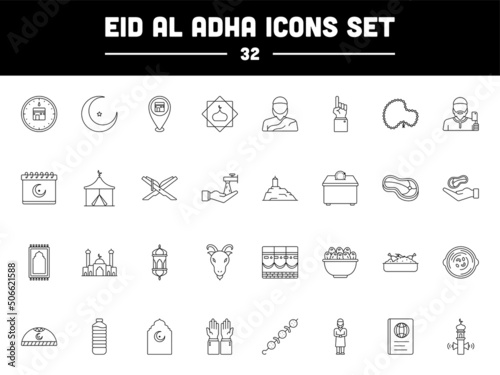 Black Linear Style Eid Al Adha Icon Or Symbol.