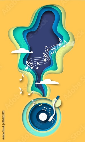 Foto Music paper cut art origami style vector banner
