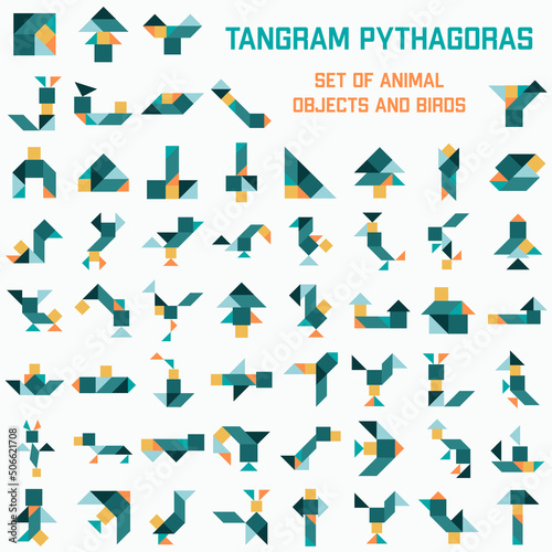 Set of Tangram Puzzle. Pythagoras 