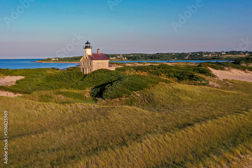 Schilderij op canvas Amazing late afternoon summer aerial photo of the North Lighthouse on Block Island, Rhode Island