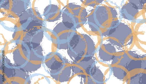 Funky watercolor circles geometry fabric print. Circular blob overlapping elements vector seamless