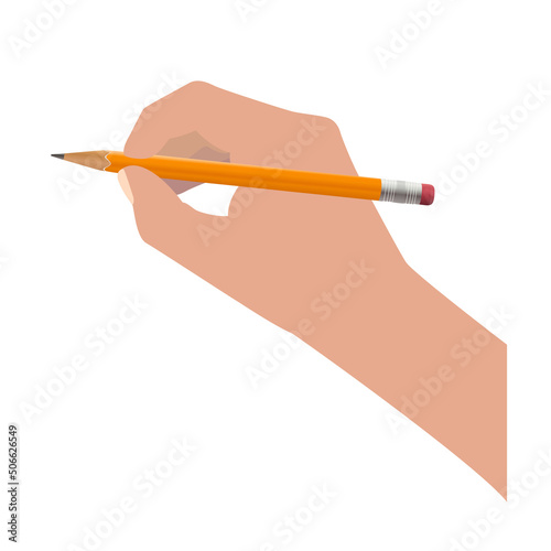hand holding sharp pencil isolated on white background, vector illustration