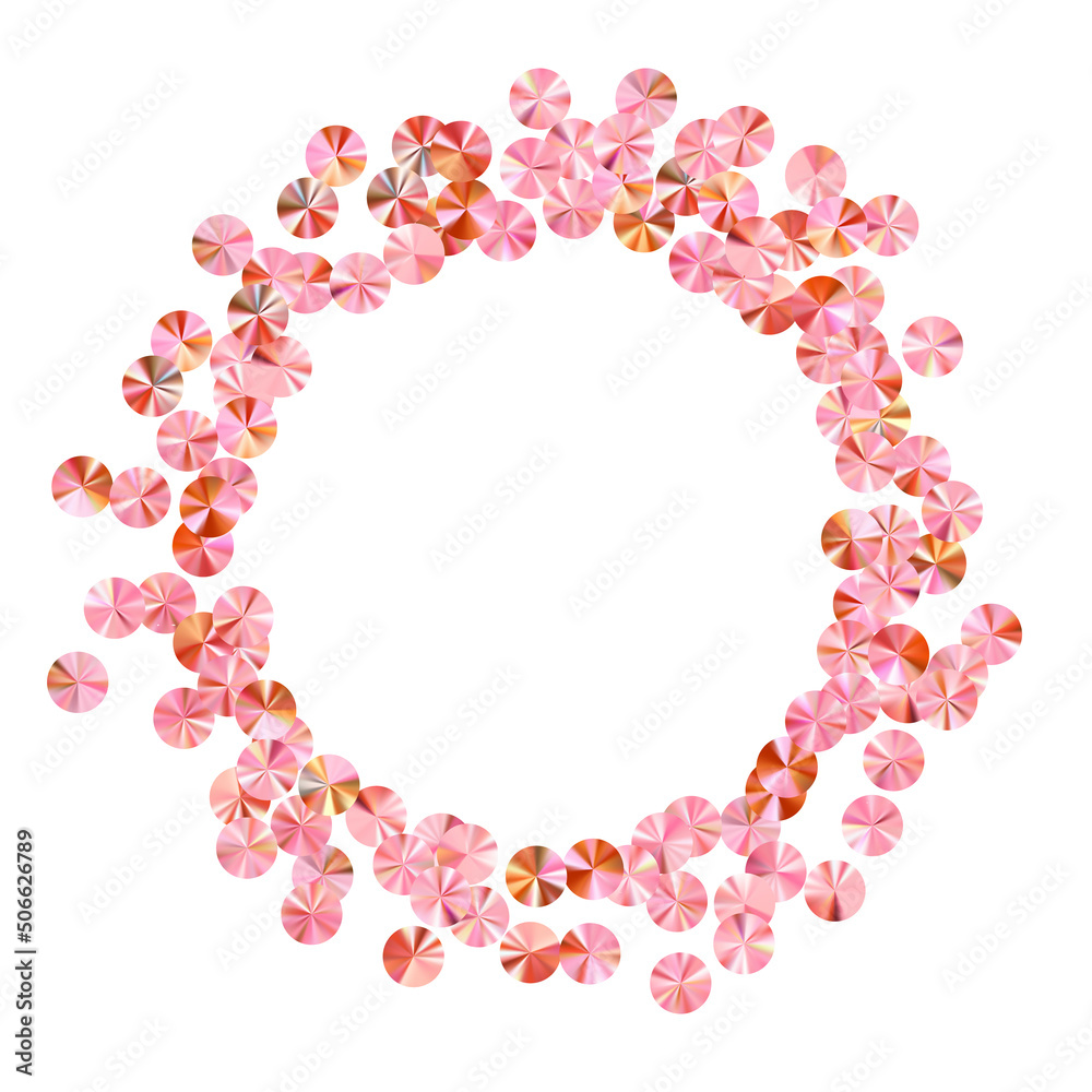 Blush pink foil confetti placer vector composition. International Women's Day March 8th card background. Circle glowing bead particles party glitter. Confetti for Mother's day.