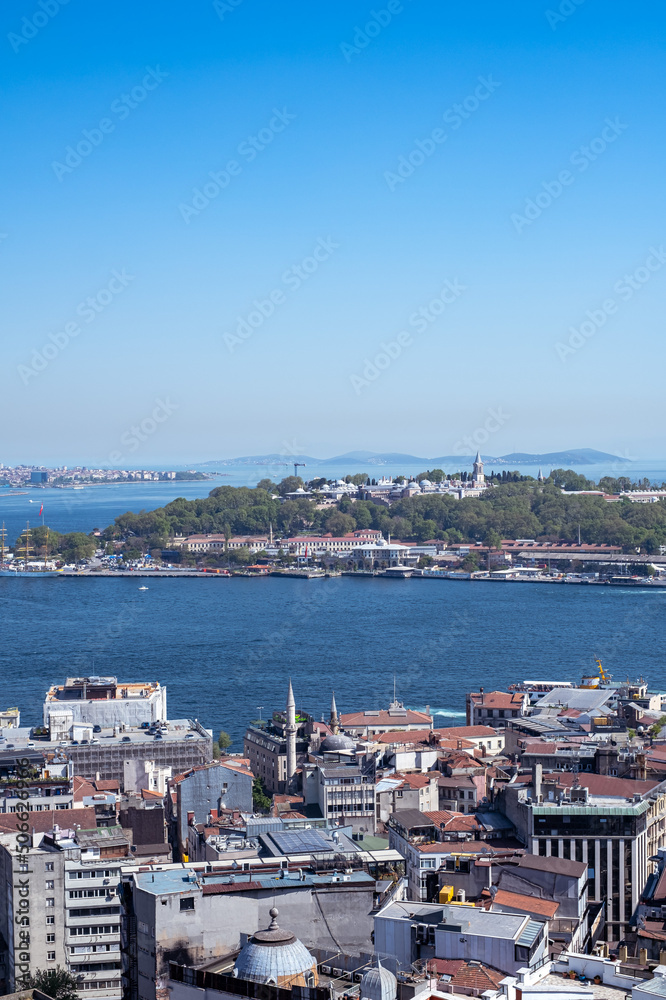 view on the topkapi palace from the galata tower in istanbul