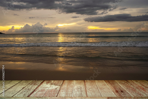 Textured Tabletop Against Sunset At Seashore.  © tienuskin