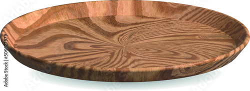 Isolated wooden plate, bowl, 3D illustration.