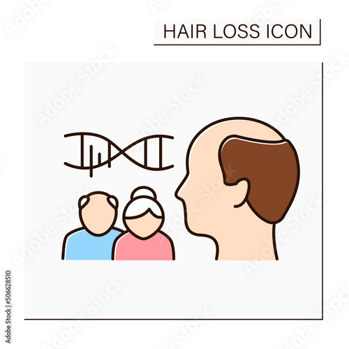 Hair loss color icon. Hereditary balding. Heritage disease from parents. Genes. Man with bald.Alopecia concept. Isolated vector illustration