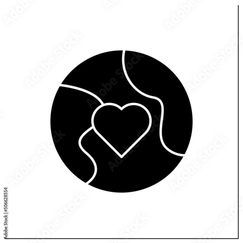 Love glyph icon. International peace and love. Love concept. Filled flat sign. Isolated silhouette vector illustration