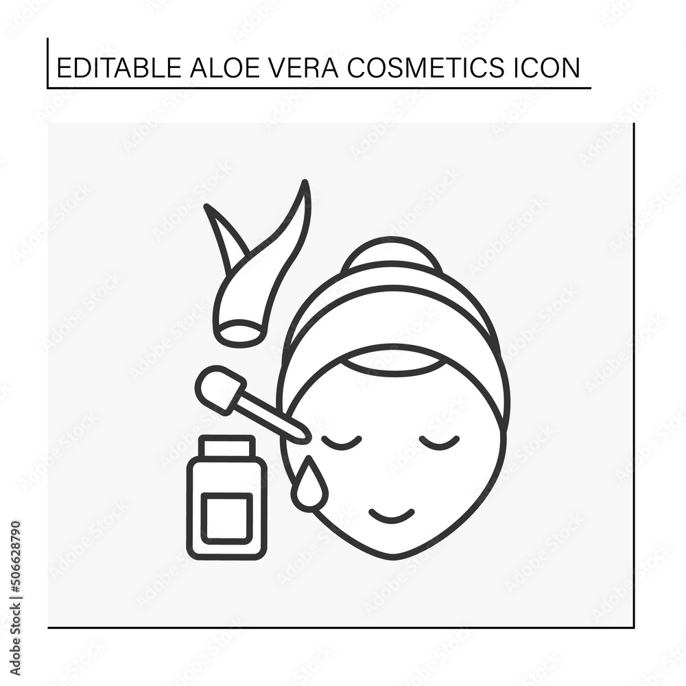 Obraz premium Cosmetology line icon. Soft serum with aloe vera gel for face moisturizing. Deep care. Beauty procedure.Aloe vera cosmetics concept. Isolated vector illustration. Editable stroke