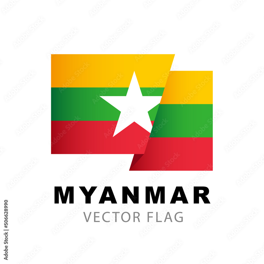 Colorful logo of Myanmar flag. Flag of Myanmar. Vector illustration isolated on white background. Colorful logo of Myanmar flag. Flag of Myanmar. Vector illustration isolated on white background.