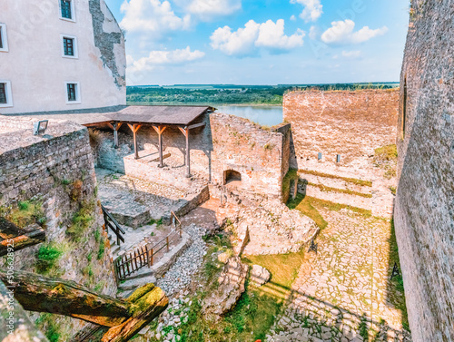 Khotyn fortress on the banks of the Dniester in Ukraine, courtyard inside the fortress. Travel, tourism concept photo