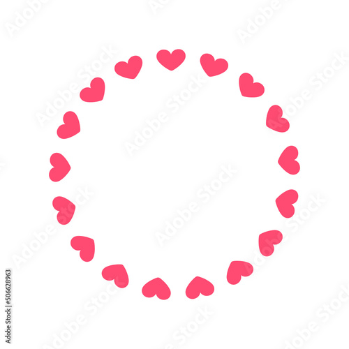 Round pastel frame with heart pattern design. Simple minimal Valentine's Day decorative element.