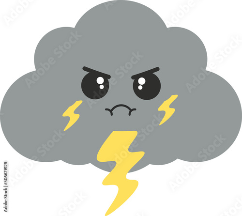 Cute Happy Cloud Thunderstorm and Lightning Seal or Icon Vector Illustration