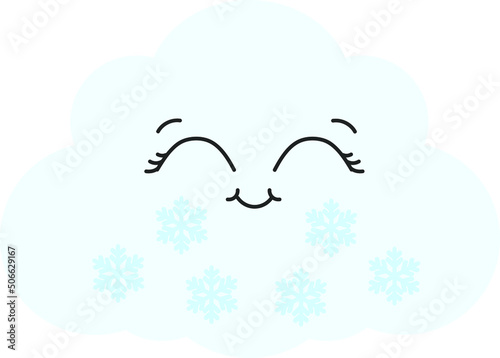 Fototapeta Naklejka Na Ścianę i Meble -  Cute Happy Cloud with Snowflakes, Seal or Icon Vector Illustration