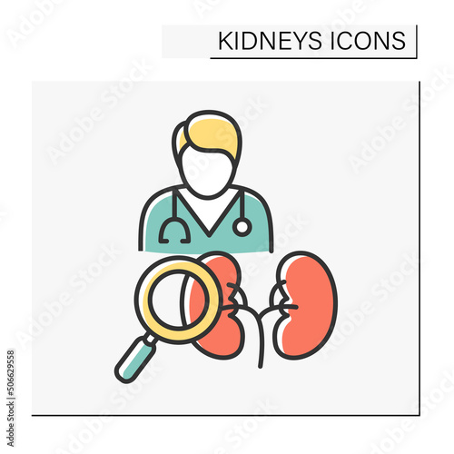 Nephrologist color icon. Physician care and treatment of kidney disease. Doctor examination kidney.Healthcare concept.Isolated vector illustration