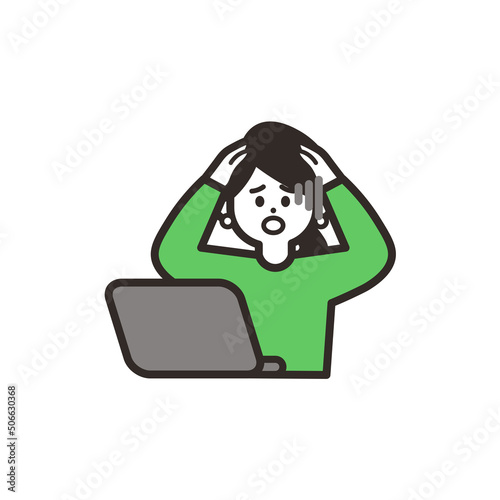 PCがわからなずパニックな女性　green