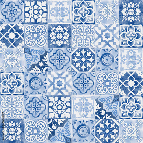 Traditional portuguese decorative tiles. Seamless pattern. Illustration for design, print, fabric or background.