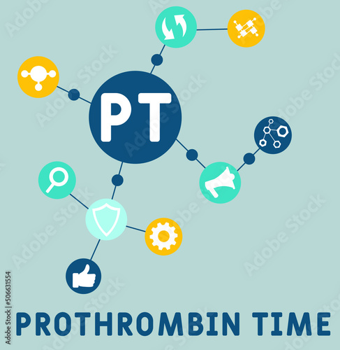 PT -  Prothrombin Time medica concept background. vector illustration concept with keywords and icons. lettering illustration with icons for web banner, flyer, landing pag 