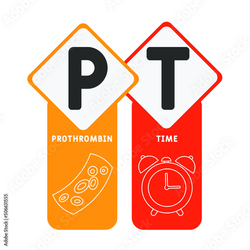 PT -  Prothrombin Time medica concept background. vector illustration concept with keywords and icons. lettering illustration with icons for web banner, flyer, landing pag 
