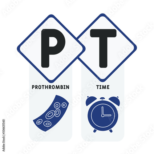 PT -  Prothrombin Time medica concept background. vector illustration concept with keywords and icons. lettering illustration with icons for web banner, flyer, landing pag 