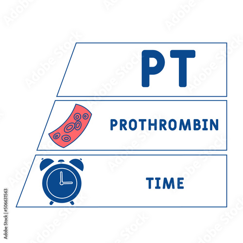 PT -  Prothrombin Time medica concept background. vector illustration concept with keywords and icons. lettering illustration with icons for web banner, flyer, landing pag 