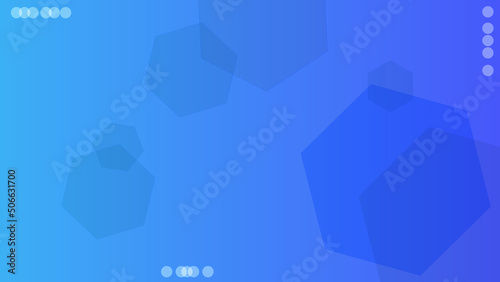 Abstract gradient blue background with pentagon shapes and circles. Vector stock illustration.