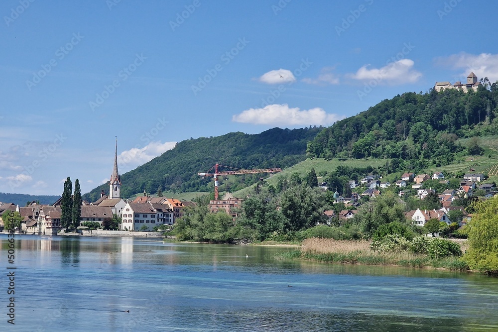 Fototapeta premium Scenic view of the Rhine River in Stein Am Rhein, Schaffhausen, Switzerland