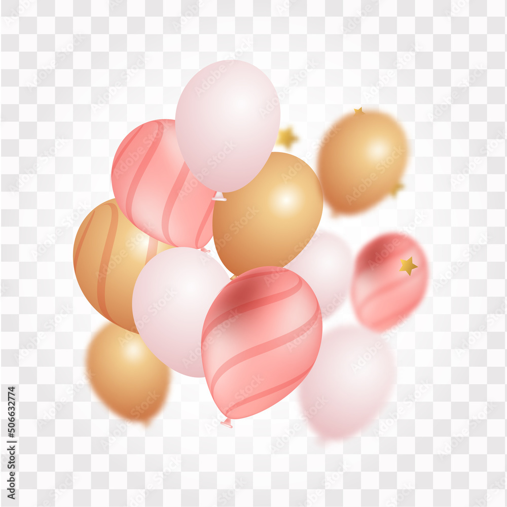 Garland of brightly colored balloons, festive balloons. Realistic