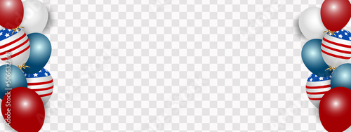 Balloons with colors of the U.S. flag on a transparent background, template for a banner, postcards. U.S. public holidays