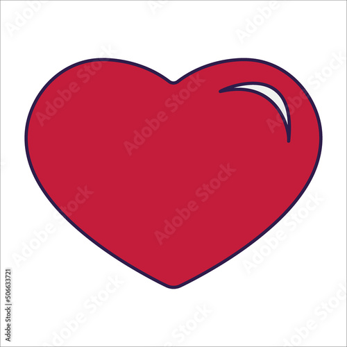 Retro Valentine Day icon heart. Love symbols in the fashionable pop line art style. The figure of a heart in red color. Vector illustration isolated on white.