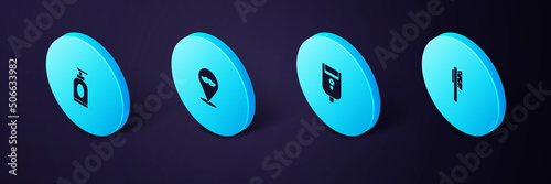 Set Isometric Hairbrush, Electric razor blade for men, Barbershop and Cream lotion cosmetic tube icon. Vector