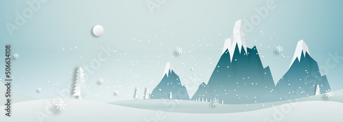 snowy mountain paper cut out style