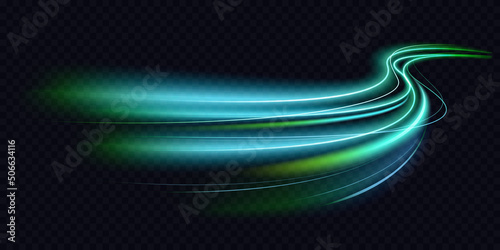 Canvastavla Abstract green blue wave light effect in perspective vector illustration