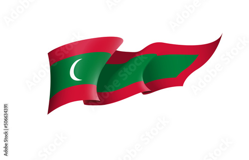 Maldives flag state symbol isolated on background national banner. Greeting card National Independence Day of the Republic of Maldives. Illustration banner with realistic state flag. photo