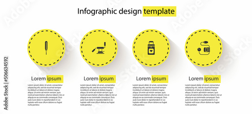 Set Medical thermometer, dental chair, Organ container and Blood pressure. Business infographic template. Vector