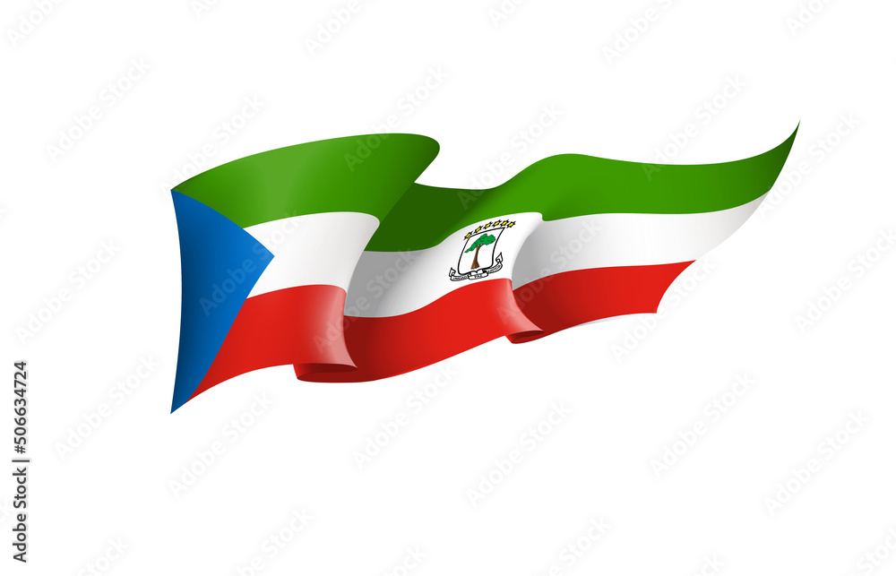 Equatorial Guinea flag state symbol isolated on background national banner. Greeting card National Independence Day of the Republic of Equatorial Guinea. Illustration banner with realistic state flag.