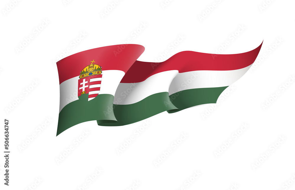 Naklejka premium Hungary flag state symbol isolated on background national banner. Greeting card National Independence Day of the Republic of Hungary. Illustration banner with realistic state flag.