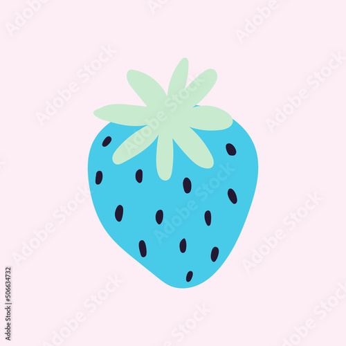 Cute hand drawn blue strawberry. Flat modern illustration.