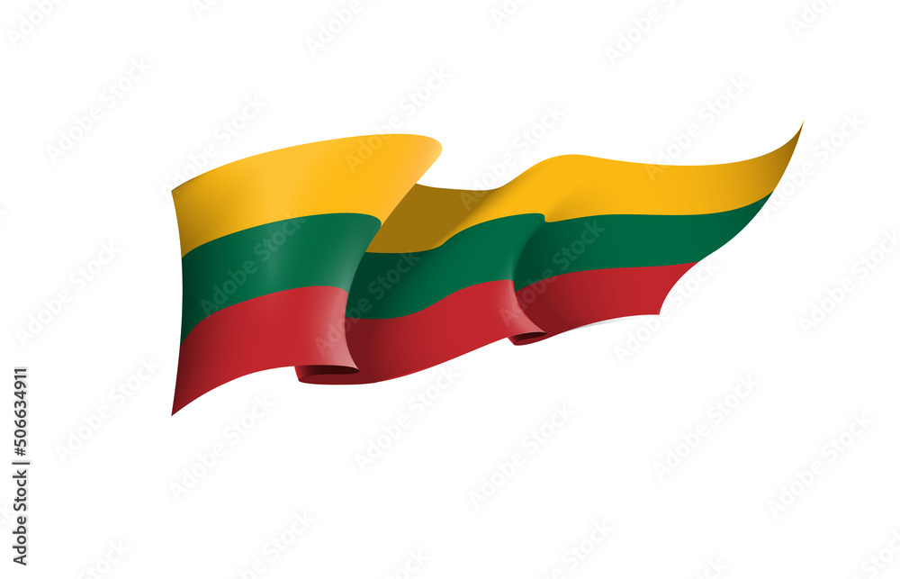 Lithuania flag state symbol isolated on background national banner. Greeting card National Independence Day of the Republic of Lithuania. Illustration banner with realistic state flag. Lithuania flag state symbol isolated on background national banner. Greeting card National Independence Day of the Republic of Lithuania. Illustration banner with realistic state flag.