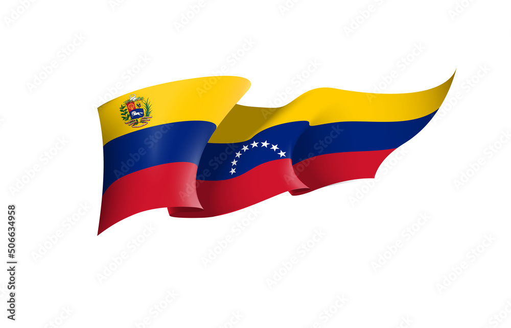 Obraz premium Venezuela flag state symbol isolated on background national banner. Greeting card National Independence Day of the Bolivarian Republic of Venezuela. Illustration banner with realistic state flag.