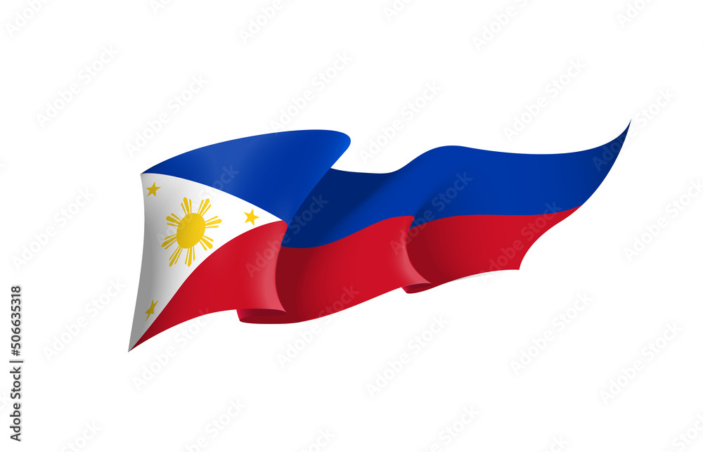Philippines flag state symbol isolated on background national banner. Greeting card National Independence Day of the Republic of the Philippines. Illustration banner with realistic state flag. Philippines flag state symbol isolated on background national banner. Greeting card National Independence Day of the Republic of the Philippines. Illustration banner with realistic state flag.