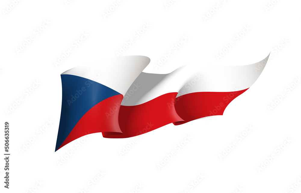 Czechia flag state symbol isolated on background national banner. Greeting card National Independence Day of the Czech Republic. Illustration banner with realistic state flag. Czechia flag state symbol isolated on background national banner. Greeting card National Independence Day of the Czech Republic. Illustration banner with realistic state flag.
