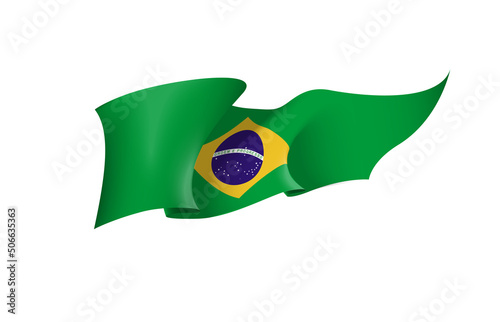 Brazil flag state symbol isolated on background national banner. Greeting card National Independence Day of the Federative Republic of Brazil. Illustration banner with realistic state flag.