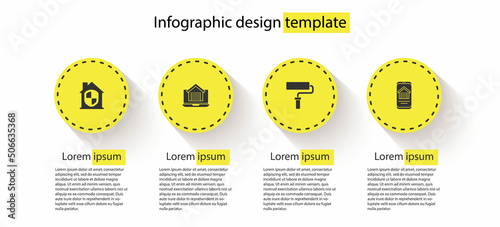Set House under protection, Online real estate house, Paint roller brush and . Business infographic template. Vector