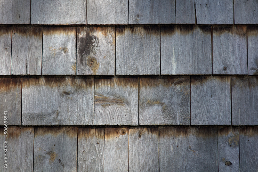 natural wood cedar shingle wall organic texture background Stock Photo