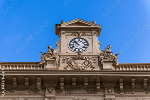 architectural details of the facade of the classic post office building, view of the Anhangabaú Valley Region, São Paulo, SP, Brazil photo